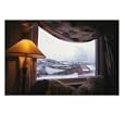 A Draped Window Frames Natures Snow-Covered Beauty Outside Architecture Photographic Poster Print by Nick Caloyianis, 24x18