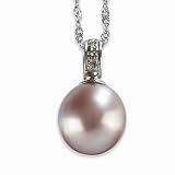 Natural Lavender 9.5-10mm Dewdrop 14k Gold Diamond Cultured Pearl Pendant w. Gold Chain Necklace - by Dahlia Classic Jewelry Collection