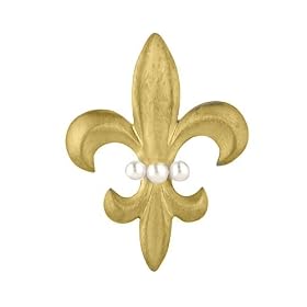 Adler's Exclusive Yellow Gold and Pearl Fleur de Lys Pin by