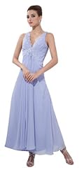 V-neck Charmeuse/Chiffon/Silk Beaded Applique Lace Sleeveless Prom Dress 