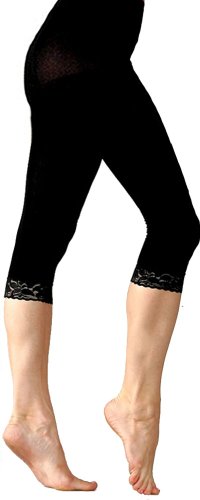 Sheer Black Knee Length Tights with Fine Lace Trim