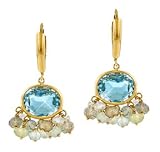 14K Gold Blue Topaz with Multicolor Bead Accent Earrings