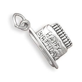 Buy Sterling Silver Charm, .75 in wide, Birthday Cake by Silver Messages--Free US Shipping