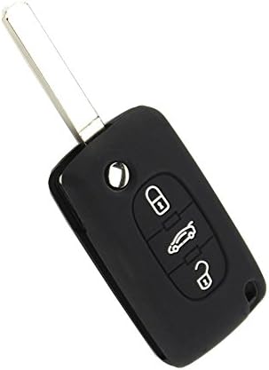 Uncut Replacement Folding Key Case Flip Remote Fob Shell 3 Button Case For PEUGEOT 107 207 307 408 407 With Black Silicone Cover