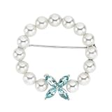 14k White Gold Freshwater Cultured Pearl and Aquamarine Brooch