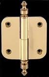 2 x 2 inch Left Lift-Off Round Door Hinge w/ finial - Bright Solid Brass
