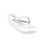 Soda Rhinestone Wedge Flip Flops White
