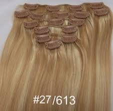 10 Pieces Professional & Envious 160 Grams Remy Clip in Human Hair Extensions 19" 27/613 Strawberry Blond with Bleach Blonde Highlights