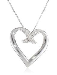 10k White Gold Diamond Heart Pendant Necklace (1/10 cttw, I-J Color, I2-I3 Clarity), 18"