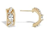14K Yellow Gold Genuine Oval White Topaz and Diamond Hoop Earrings