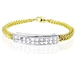 14K Yellow Gold Square Italian Link Bracelet with Identification Bar, Enhanced with Diamonds