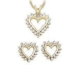Diamond Heart Pendant and Earrings Set - B0000E1MBA