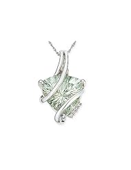 14k Gold Green Amethyst and Accent Diamond Necklace
