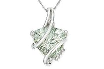 4 1/4 Carat Green Amethyst Trillion Cut 14K White Gold Pendant w/Chain