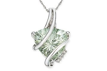 4 1/4 Carat Trillion Cut Green Amethyst and Diamond 14K White Gold Pendant w/Chain
