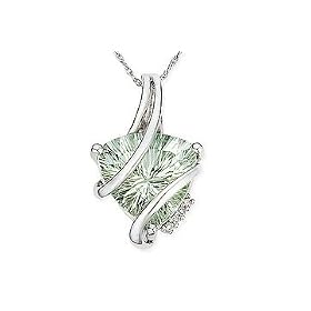 4 1 4 Carat Trillion Cut Green Amethyst and Diamond 14K White Gold Pendant w... by Ice.com