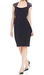 Cap Sleeves Sheath Cocktail Knee Length Polyester Lace Cowl Neck Floral Print  Dress