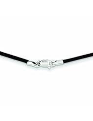 14K White Gold 1.5mm 16in Black Leather Cord Necklace 16 Inches