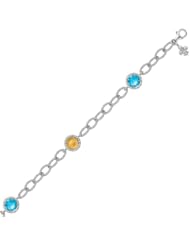 18K Yellow Gold and Sterling Silver Chain Bracelet with Round Blue Topaz