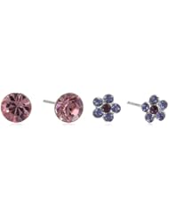 Kate & Lucy Girls Sterling Silver Multi-Colored 2 Piece Crystal Flower and Pink Stud Earrings Set