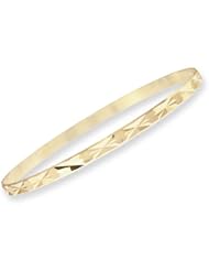 14k Yellow Gold, Women Lady Simple Slip On Bangle Bracelet With Sparkly Cuts