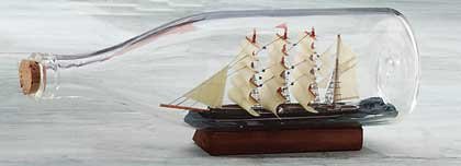 Tall Ship in Bottle W/flag