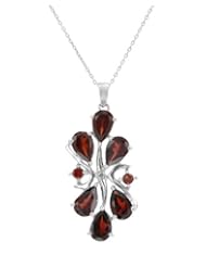 Sterling Silver 0.01 CTW Accent Diamond and 9.1 CTW Garnets Women Necklace. Length 18 in. Total Item weight 7.0 g.