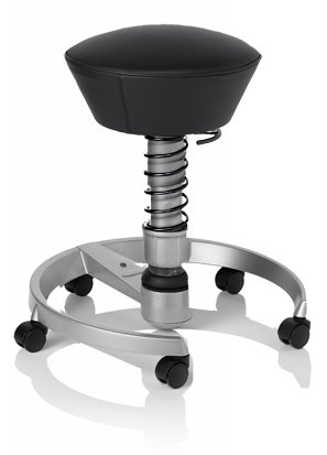 SWOPPER CLASSIC 3D-Aktiv-Bürostuhl Hocker Sitzpolster Normal, Farbe schwarz (Leder), Fussring mit Speedrollen, Feder MEDIUM, Basis Titan, Federfarbe schwarz (SWOPA80TRS)