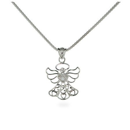 Eve's Addiction Touched By An Angel CZ Sterling Silver Necklace