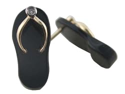 Onyx Flip-Flop Single Diamond Strap Sandal Earrings, 14k Gold