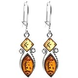 Certified Genuine Multicolor Amber Sterling Silver Square Marquise Small Earrings