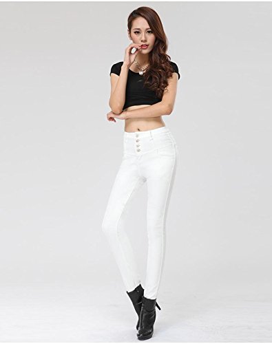 パンツ ハイウエスト デニム 美脚 白G2141120-16Fq