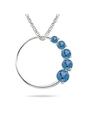 0.55 Cts AA Round Swiss Blue Topaz Journey Circle Pendant in 14K White Gold