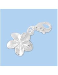 Sterling Silver Plumeria Bracelet Pendant Polished Cute Charm Pure 925 New 14mm with 1.5mm Ball Bead Chain