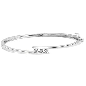 14k White Gold, 3-stone, Diamond Bypass Bangle Bracelet (1/2 cttw, I Color, I1 Clarity)