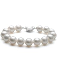 Topearl Sterling-Silver Freshwater Cultured White Pearl Bracelet AA Round 11-12mm