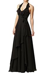 V-neck Floor Length Halter Chiffon  Backless Empire   Waistline Evening Dress/Bridesmaid Dress/Prom Dress/Party Dress  With Ruffles