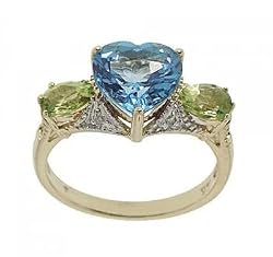 Peridot Blue Topaz & Diamond Heart Ring Crafted in Solid Gold