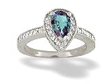 14K White Gold Pear Created Alexandrite and Diamond Couture Ring