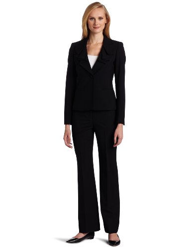 Anne Klein Women's Ruffle Lapel Jacket And Pant, Onyx, 6