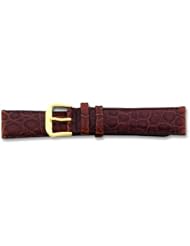 de Beer Brown Alligator Grain Leather Watch Band 20mm Extra Long Gold Color