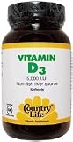 Country Life Vitamin D3 5000 I.U., 200-Softgel