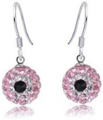 Evil Eye Pink Swarovski Crystal Ball Sterling Silver Hook Earrings Jewelry +Box