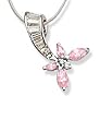 Butterfly style with pink CZ and clear baguette CZ Sterling Silver Pendant. Comes with a 16" Sterling Silver Necklace