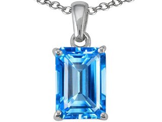 1.90 cts Genuine Emerald Cut Blue Topaz Pendant - 14kt White or Yellow Gold