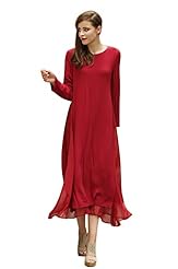 Vintage Chiffon/Cotton/Linen Long Sleeves  Shirt Maxi Dress 
