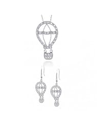 Bling Jewelry 925 Silver CZ Hot Air Balloon Necklace and Earring Set