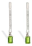14K White Gold Genuine Emerald-cut Peridot and Diamond Dangle Drop Earrings