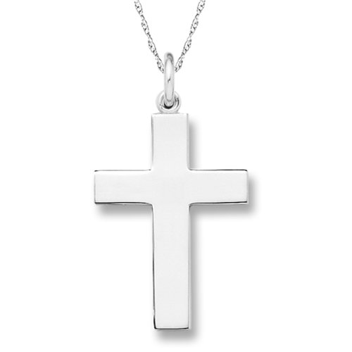 Men's 14k White Gold Solid Large Polished Cross with Rope Chain Necklace