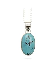 Oval Turquoise Pendant with 20"" chain in Sterling Silver